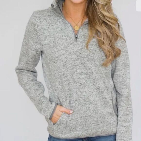Thread+Supply S Heather Knit Silver Gray Mock Neck Front Zip Fleece Sweatshirt - Picture 1 of 16